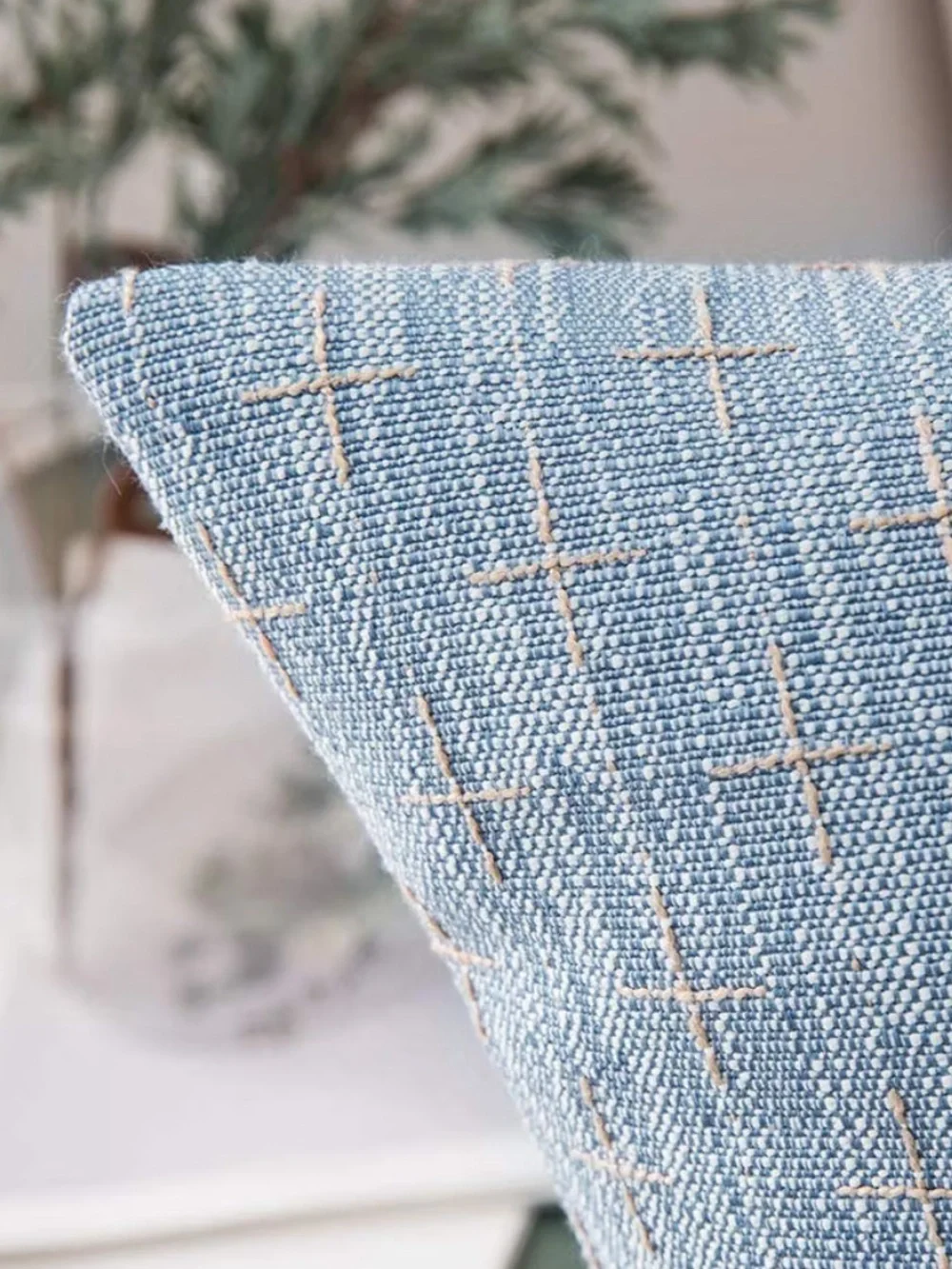 Light Blue Decorative Burlap Linen Throw Pillow Covers - Pack of 2